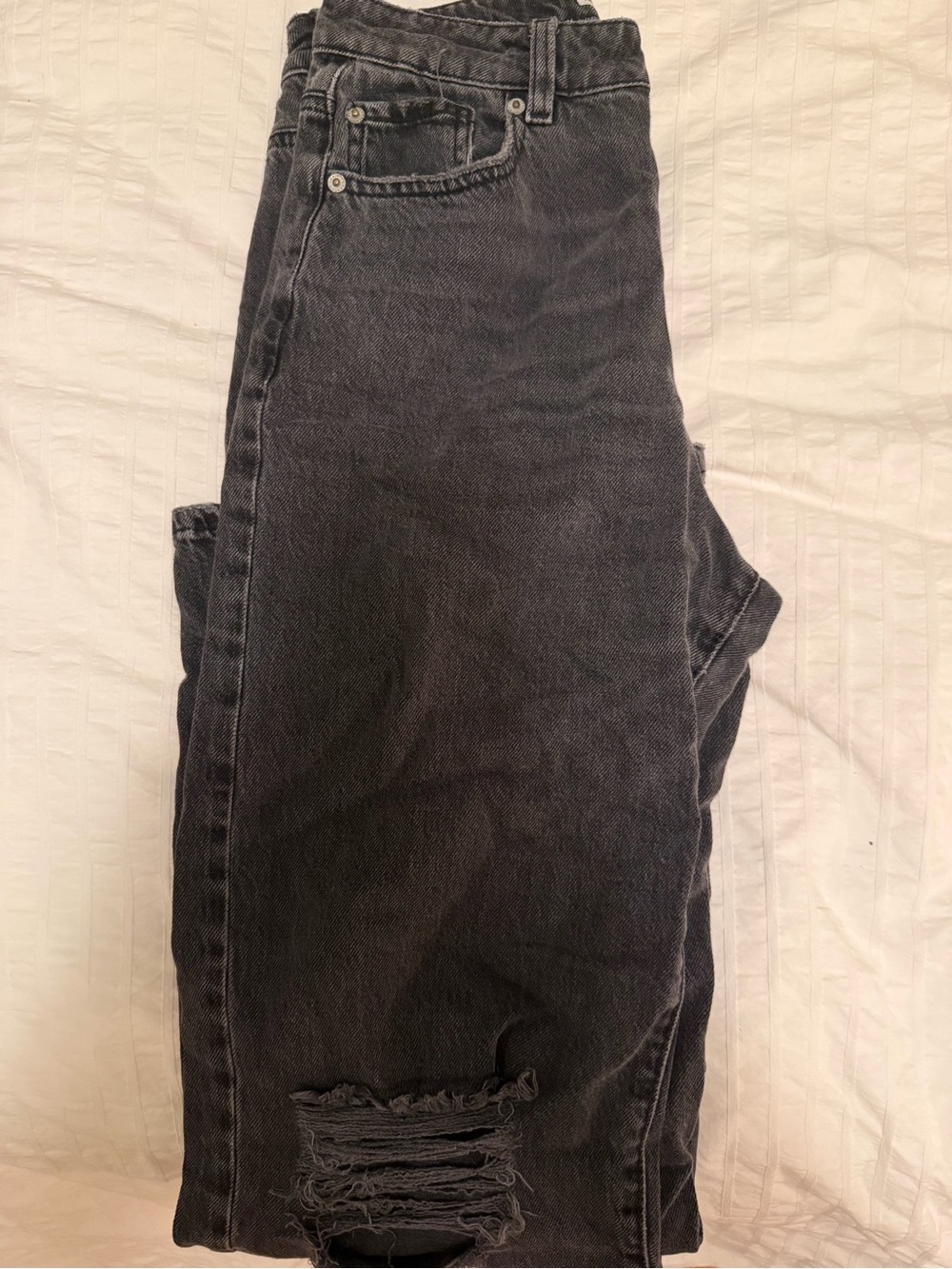 Women's Black Distressed Straight-Leg Jeans